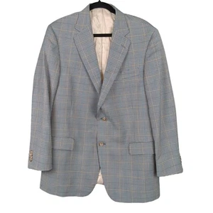 Hart Schaffner Marx Mens Blazer Jacket Blue Brown Plaid Wool Size 44R USA - Picture 1 of 12