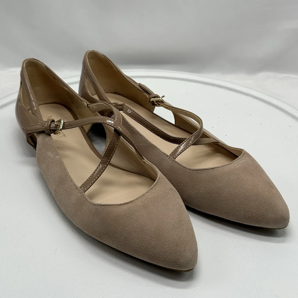 Nine West Anastagia Beige Tan Suede Pointed Toe Criss Cross Strap Flat Size 9 M - Image 1 of 4