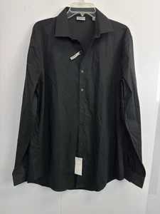 Kenneth Cole Reaction Mens XL 16.5 Black Button-Up Shirt Slim Fit Cotton Stretch - Picture 1 of 9
