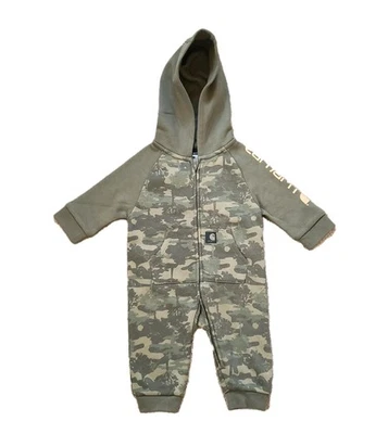 Камуфляж с капюшоном на молнии Carhartt 3 месяца цельный комбинезон для младенцев зеленый - Изображение 1 из 4