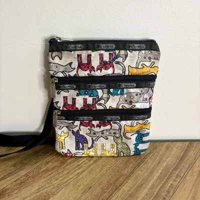 LeSportsac Crossbody 3 Zipper Crossbody Bag CAT Lover Adjustable & Pockets J4 - Image 1 of 4