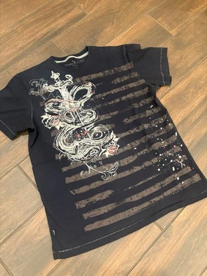 Size Large - Marc Ecko Cut & Sew Snake & Dagger Black Shirt Large Y2K Tattoo Art - Image 1 of 4