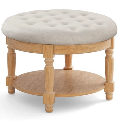 29" Large Round Ottoman Coffee Table Storage Bench w/ Flip-up Top Storage Shelf - Image 1 of 4