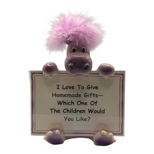 Figure Hippo Holding Picture Frame "I love To Give Homemade Gifts" Gift Fuzzy F - Picture 1 of 6