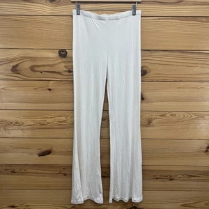 Barefoot Dreams Pants Womens Small Flare Leg Ivory White Lace Trim Style 191 B10 - Picture 1 of 10