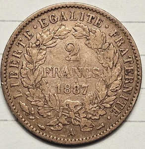 1887-A France 2 Francs Nice Surfaces And Strong Details Silver Foreign coin .835 - Picture 1 of 2