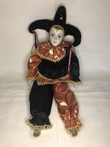 Arlecchino Pierrot porcellana nero arancione 64 cm veneziano carnevale bambola moda  - Foto 1 di 9
