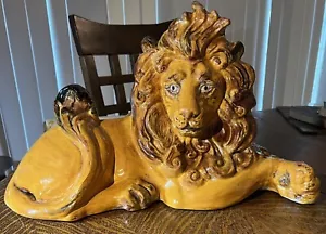 Wesentliche Vintage liegender Löwe Keramik/Ton Statue Skulptur SIGNIERT - Bild 1 von 16