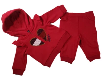 Tommy Hilfiger Baby Girls 2 piece Hoodie Jacket and Pant Set Red Heart 12M - Image 1 of 4