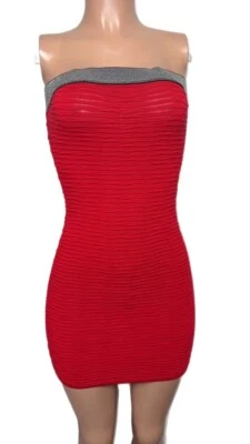 Y2K Sexy Vermelho Sem Alças Estilo Bandagem Dobrável Body con Mini Vestido com Lurex Prata - Imagem 1 de 4
