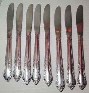 8 UTICA SARANAC Floral DINNER KNIVES 8 5/8" Stainless Korea BEAUTIFUL! 1 butter - Picture 1 of 6