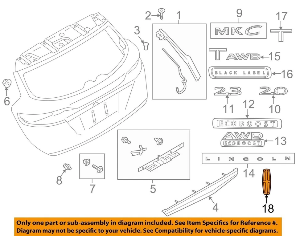 Lincoln OEM 2015-2019 MKC puerta levadiza adorno exterior EJ7Z5842528A NUEVO EN PAQUETE Foto 1 de 1