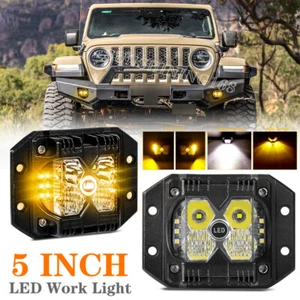 2X Flush Mount 5inch LED Work Light Pods Yellow+White Off Road Driving Spot Fog - Picture 1 of 9