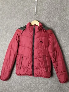 Evisu rote gefütterte Vintage-Jacke/Mantel mit durchgehendem Reißverschluss und Kapuze – Damen Small - Bild 1 von 10
