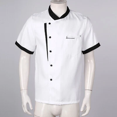 Mens Button Cook Coat Short Sleeve Jacket Kitchen Workwear Cooking Uniforms Tops - Image 1 of 3