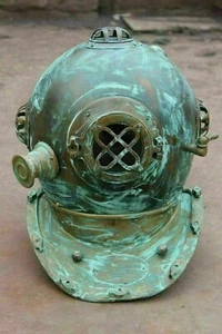 Vintage Boston Scuba US Navy Mark V Divers Diving Helmet Antique Morse Brass SCA - Picture 1 of 13