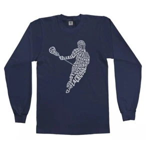 Boys Lacrosse Player Typography Youth Long Sleeve T-Shirt Large - Picture 1 of 3