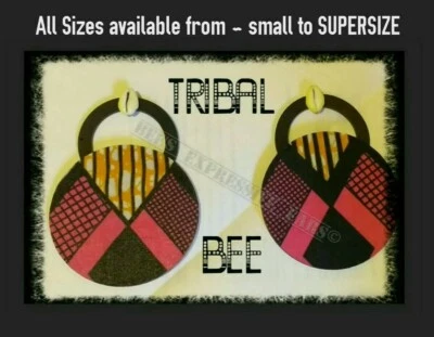 XL 9cm ~African Fabric & wood Stud earrings - Handmade 🙌by Bees Expressive Ears - Image 1 of 4