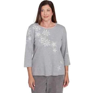 ALFRED DUNNER SIZE XL TOP COPENHAGEN 2024 FLOWER EMBROIDERED TOP PEWTER NWT - Picture 1 of 1