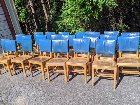 (4) Vintage B.L. Marble Desk library chairs BLUE leather over Birch/Maple frame Cover