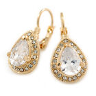 Classic Cz Teardrop Earrings With Leverback Closure In Gold Plating - 27Mm L