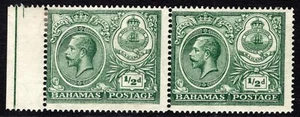 BAHAMAS 1920 PEACE 1/2d, SG 106, BIG PERF SHIFT PAIR, FINE MINT - Bild 1 von 2
