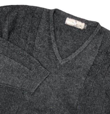 Merinomink New Zealand Sweater Men’s M Gray Possum Fur Merino Wool Blend V Neck - Image 1 of 4