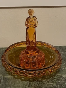 Art Deco Amber Glass Float Bowl Vase Centre Piece Statue Lady Figurine - Foto 1 di 10