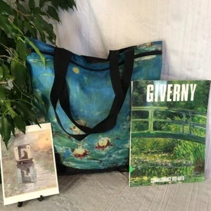 CLAUDE MONET Water Lillys painting France themed tote bag postcard & guidebook - Picture 1 of 16