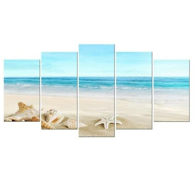 Multi Panel Print Seashell Beach Canvas 5 Pc Wall Art Sand Ocean Picture Sea - Image 1 of 4