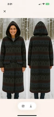 Vtg Womans XL Full Length Woolrich Wool Blanket Coat W/Hood Southwestern Nordic - Image 1 of 4