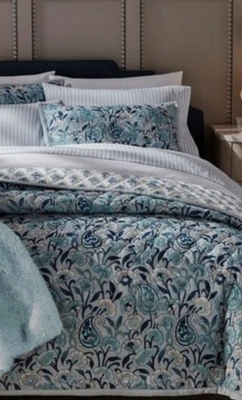 Juego de 3 piezas reversibles con estampado Aqua Queen, edredón y fundas azul nuevo Foto 1 de 4