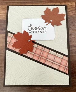 Stampin Up Card Kit Autumn Leaves Season of Thanks Embossed Leaf - Makes 4 Card - Picture 1 of 4