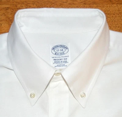 *USA* Brooks Brothers 1818 Regent Fit 17 34 OCBD white oxford cloth shirt w1j8 - Image 1 of 4