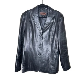 Vintage Siena 100% Leder Knopf Blazer Sakko schwarz butterweich Gr. 16 - Bild 1 von 7