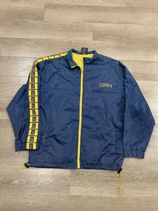 Vintage 90s MECCA USA Windbreaker Full Zip Track Jacket Navy Blue Yellow Mens XL - Picture 1 of 12