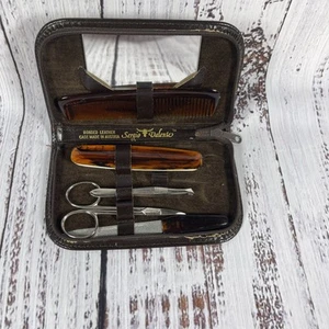 Vintage Sergio Valente Travel Manicure Pedicure Set Leather Case Missing 1 Piece - Picture 1 of 11
