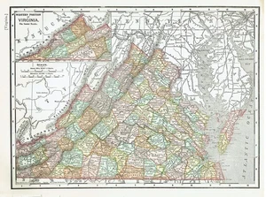 1899 Library of Reference Color Map, Dated in the print State of Virginia - Bild 1 von 5