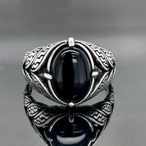 Minimal Black Onyx Ring 925 Sterling Silver Classic Men’s Ring, Gift for Him - Picture 1 of 8