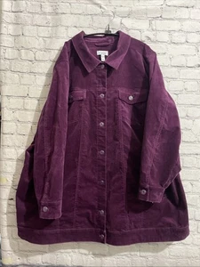 Giacca Denim & Co più 3X 22/24 Shacket Bottoni Fienile Lavoro Viola Tasche - Foto 1 di 10
