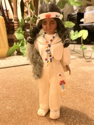 Vintage 1960s Native American Carlson Doll 7" Open/Shut Eyes Traditional Outfit  - Image 1 of 4