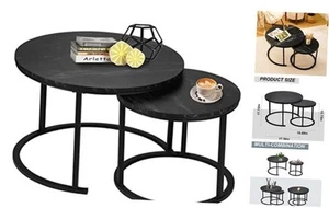 Round Nesting Coffee Set, Stackable Modern Accent Cocktail Table 27.5" Black - Picture 1 of 7