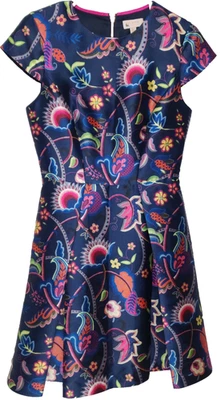 Ted Baker London Womens  Fluxam Folk Foliage Skater Mini Dress Sz 2 - Image 1 of 4