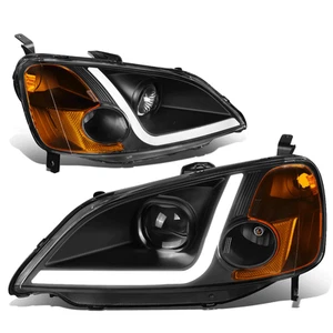 For 2001-2003 Civic Coupe/Sedan LED DRL Black/Amber Projector Headlight Lamps - Picture 1 of 11