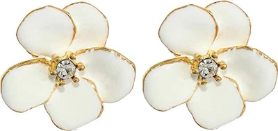 KENNETH JAY LANE,  WHITE ENAMEL FLOWER STUD EARRING, CRYSTAL CENTER - Image 1 of 3