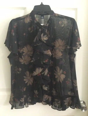 Blusa transparente floral multicolor negra American Living para mujer talla grande Foto 1 de 4