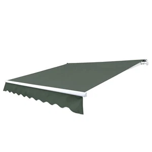ALEKO Manual Retractable Home Patio 12 x 10 feet Awning Green Canopy Sunshade - Picture 1 of 12