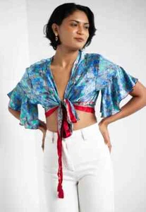 Venta al por mayor 5 piezas indio vintage seda sari manga corta top corto retro años 60 ropa - Imagen 1 de 3