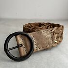 Nine West Belt Woven Leather Brown + Gold Vintage 44 Inches Made India Boho
