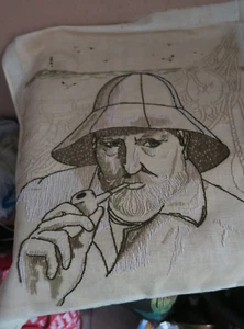 Vintage Handmade Completed Crewel Embroidery Picture Man of Sea Picture 19"x 22" - Picture 1 of 6